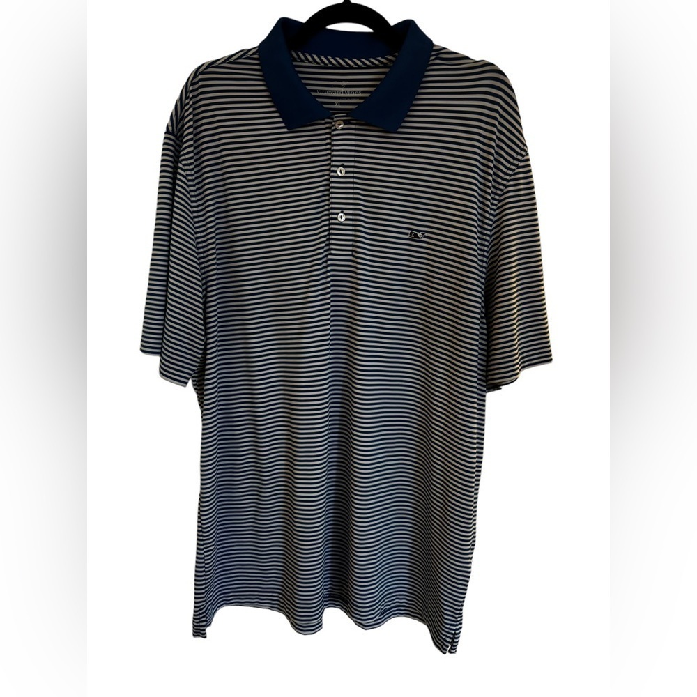 Vineyard Vines Performance Men's Blue/White‎ Striped Stretch Polo Shirt Size XL
